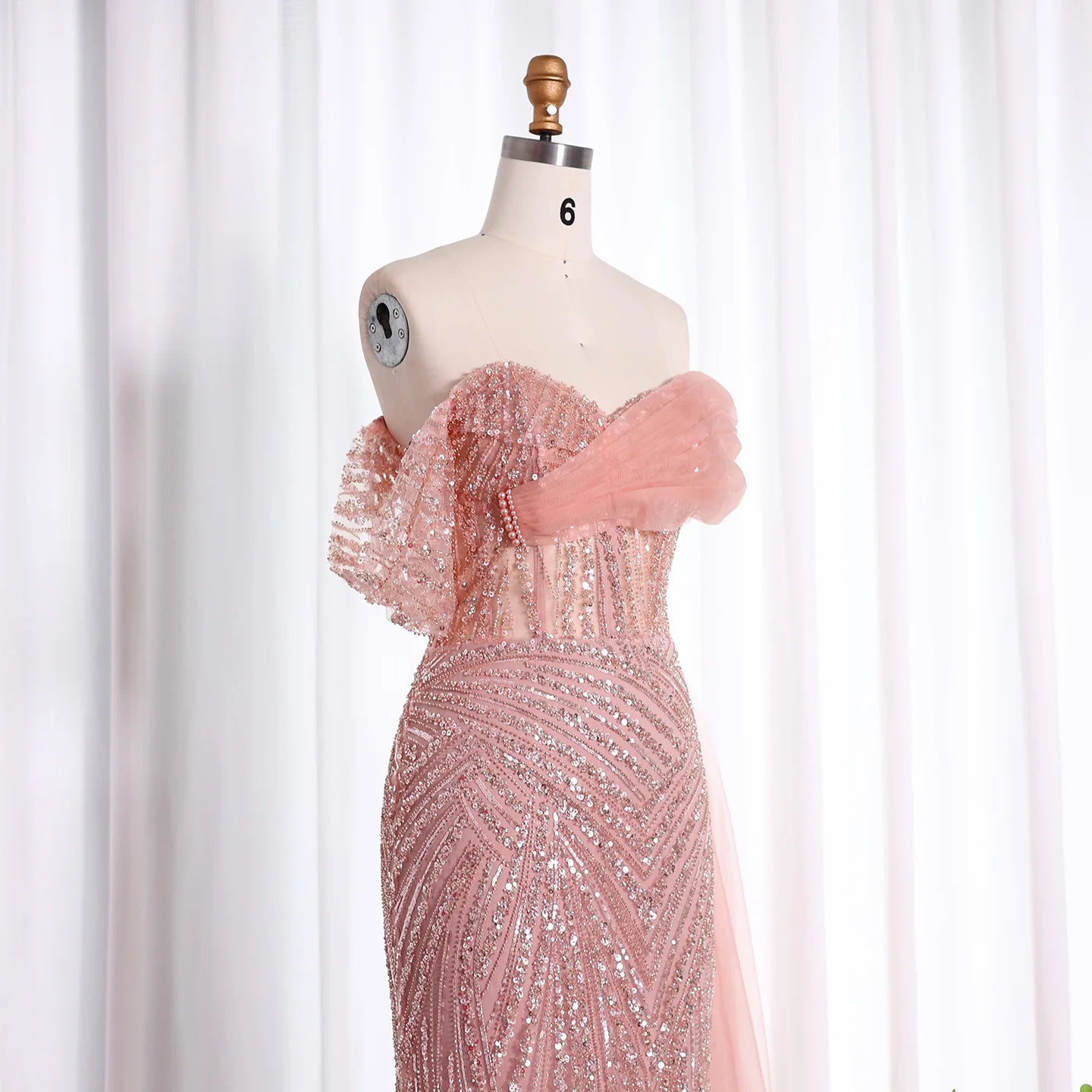 Blush Pink Off Shoulder Elegant Evening Dress for Women Wedding Luxury Party Gowns - Image 6