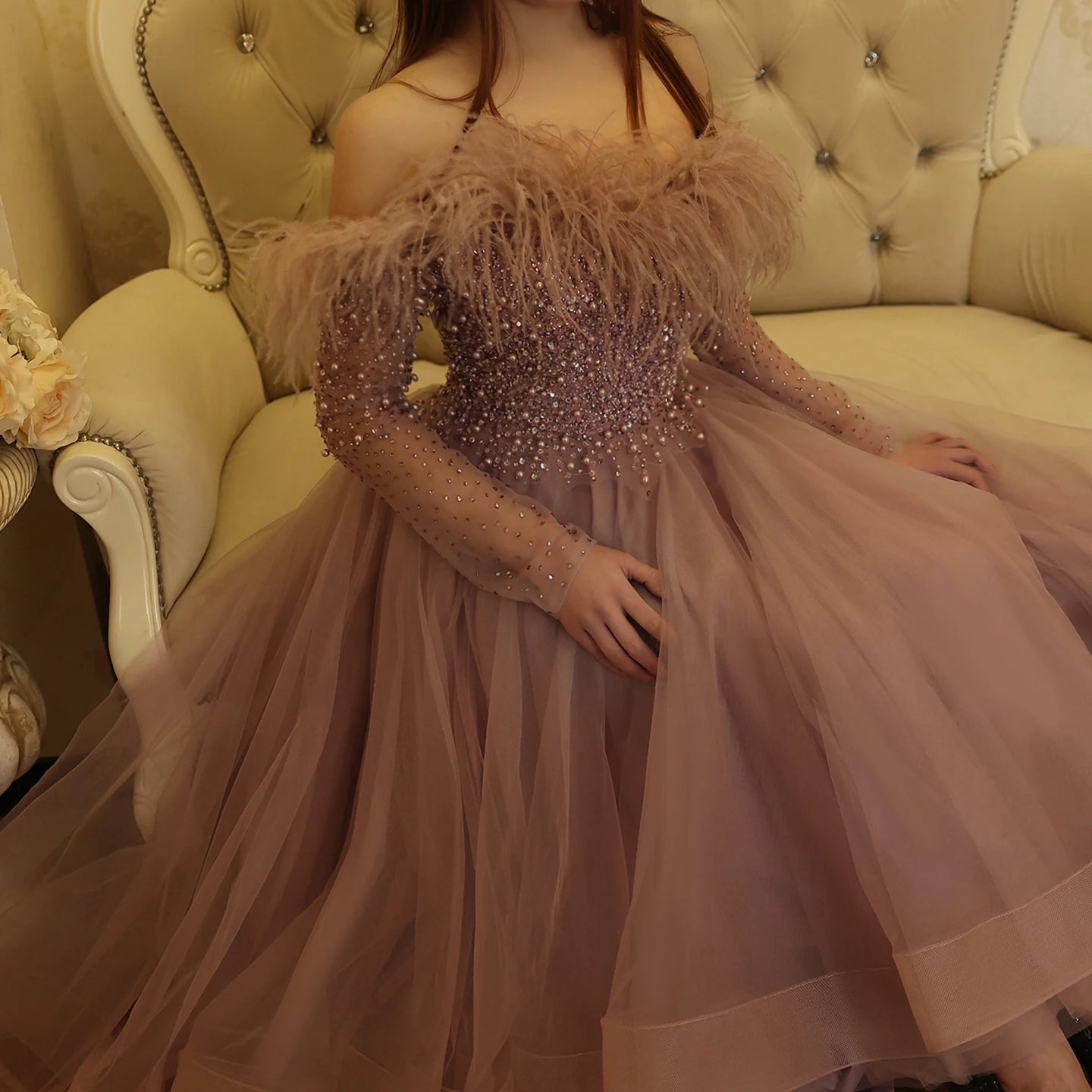 Luxury Feathers Purple High Low Evening Dresses Elegant Off Shoulder Arab Women Wedding Party Prom Dress - Image 13
