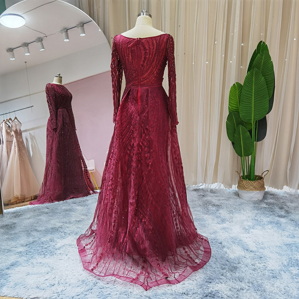Elegant Evening Dresses Long Sleeve Luxury Overskirt Formal Dress for Women Wedding - Image 10