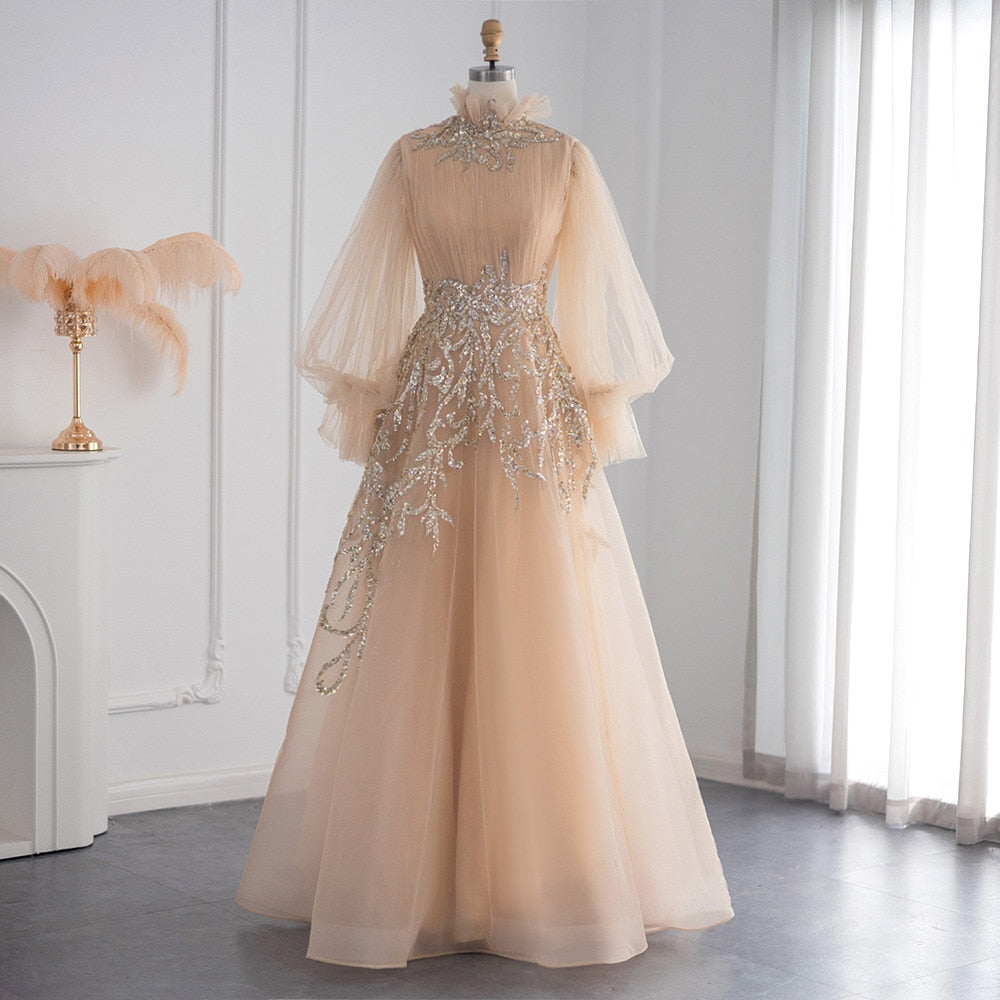 Champagne Long Sleeve Evening Dresses Luxury Midi Short Formal Gowns for Wedding Party - Image 7