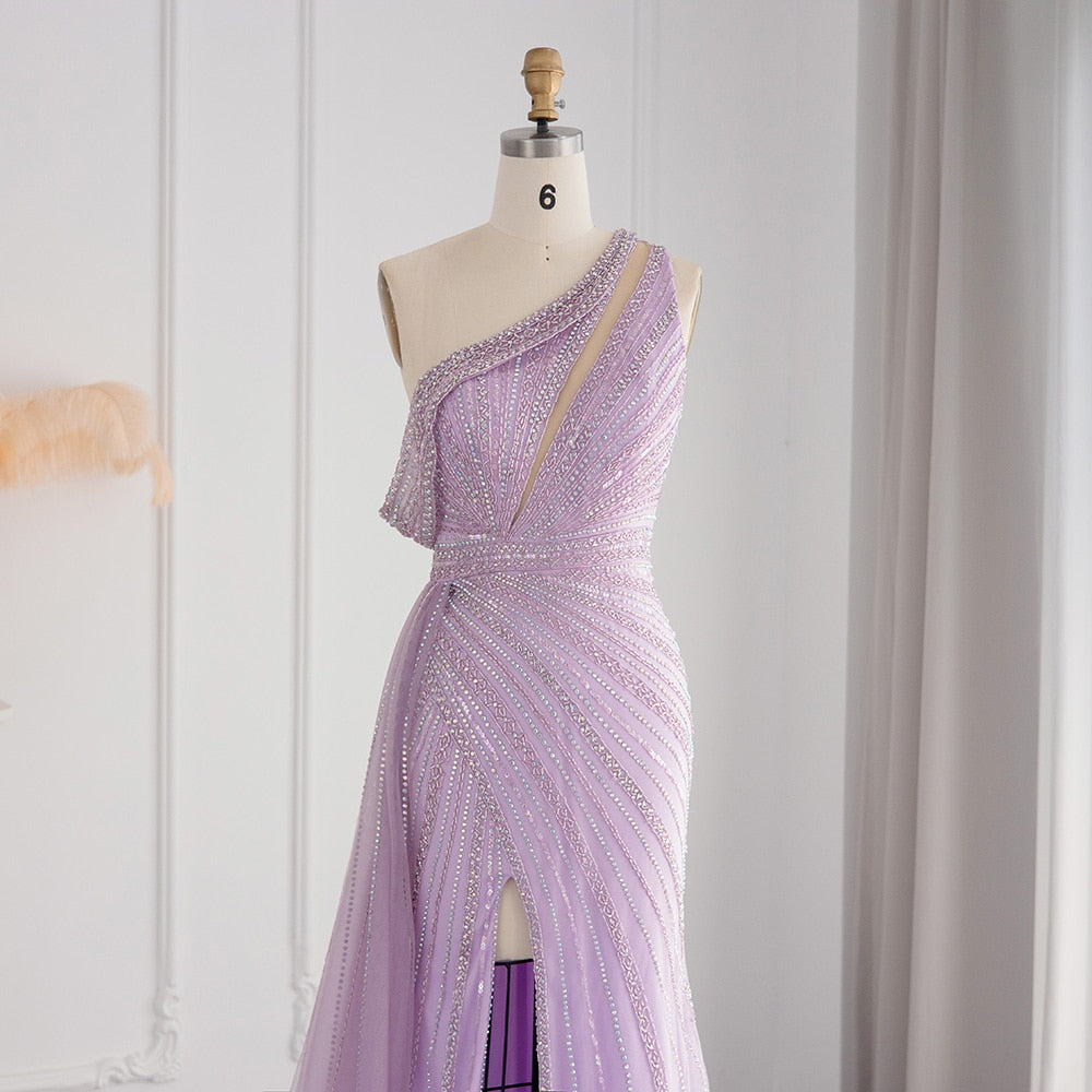Luxury One Shoulder Mermaid Evening Dresses for Wedding Party High Slit Long Prom Formal Gowns - Image 17