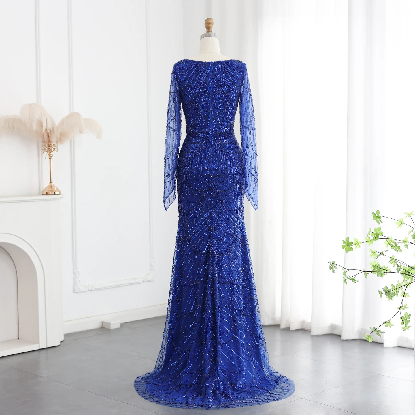 Beads Black Mermaid Long Sleeve Evening Dress for Women Champagne Formal Dresses Prom Dress - Image 5