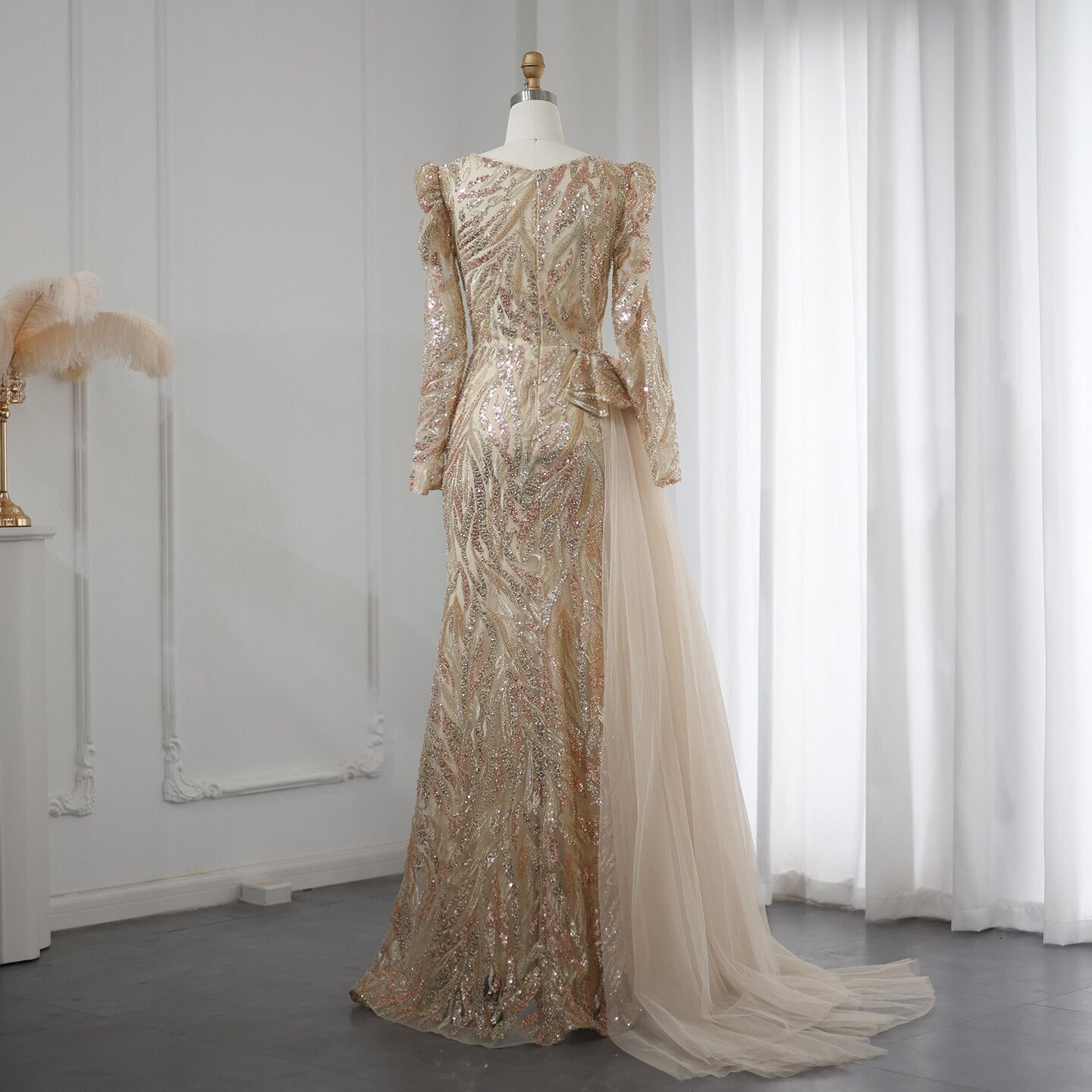 Luxury Mermaid Evening Dress Overskirt Long Sleeve Women Wedding Party - Image 14