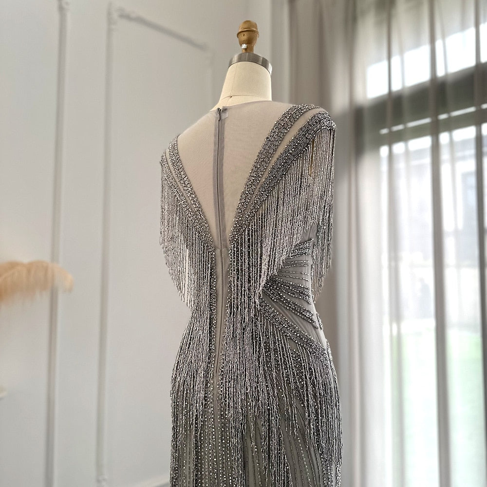 Heavy Beading Tassel Mermaid Evening Dress Luxury Wedding Party Gowns - Image 15