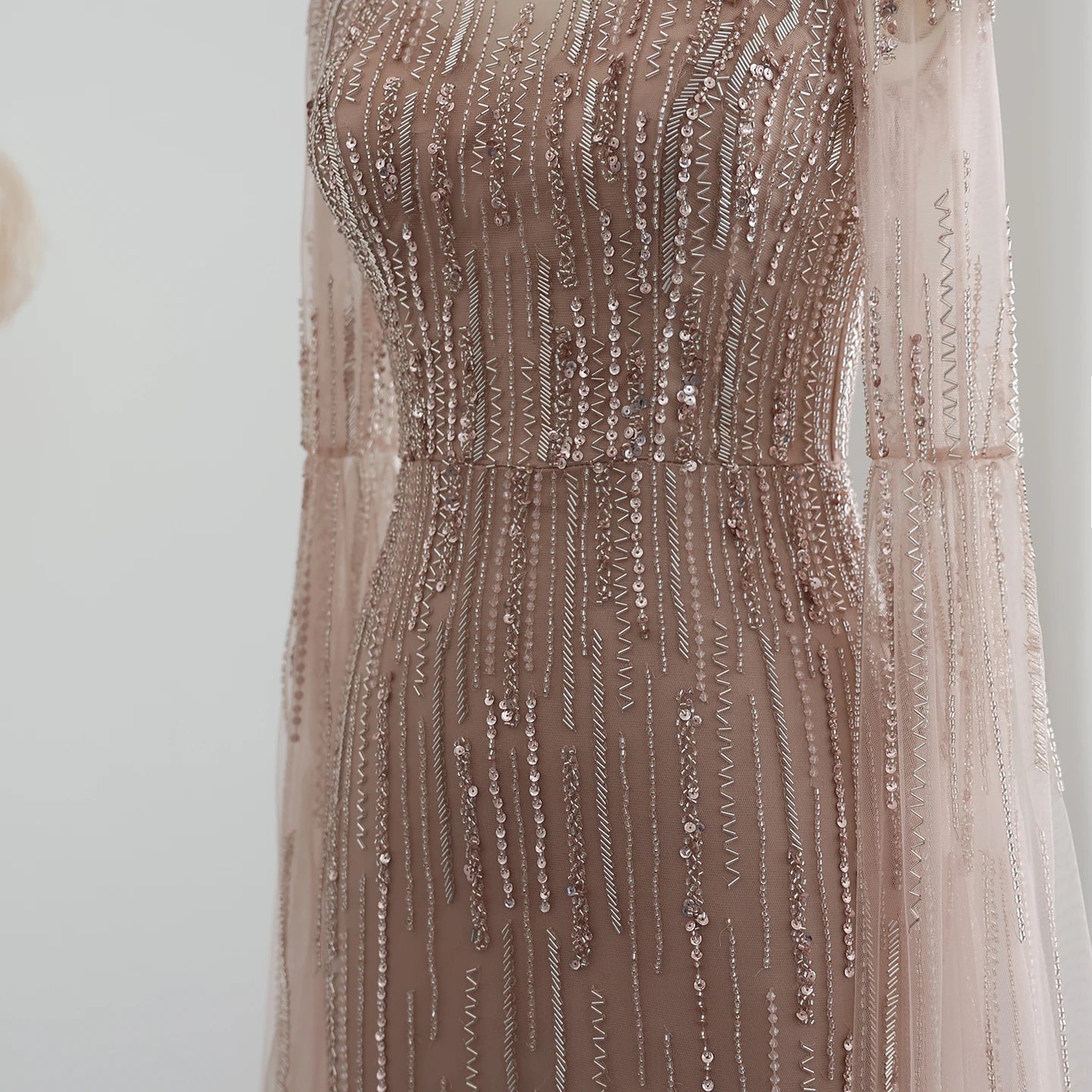 Luxury Beaded Mermaid Green Evening Dress with Cape Sleeve High Neck Side Slit Nude Women Wedding Party Gowns - Image 10