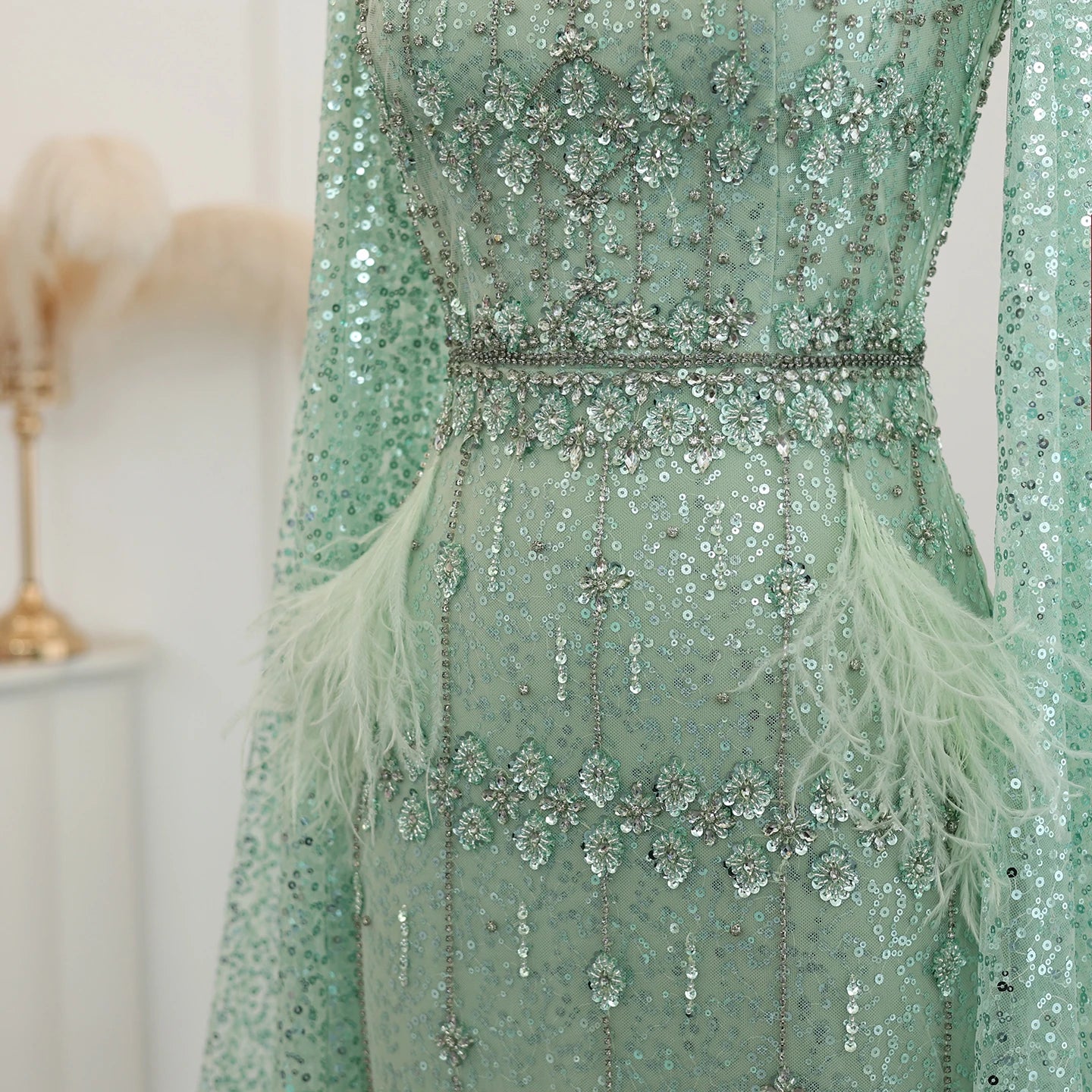 Mermaid Evening Dress with Cape Luxury Feather Formal Dresses for Women Wedding Party - Image 13