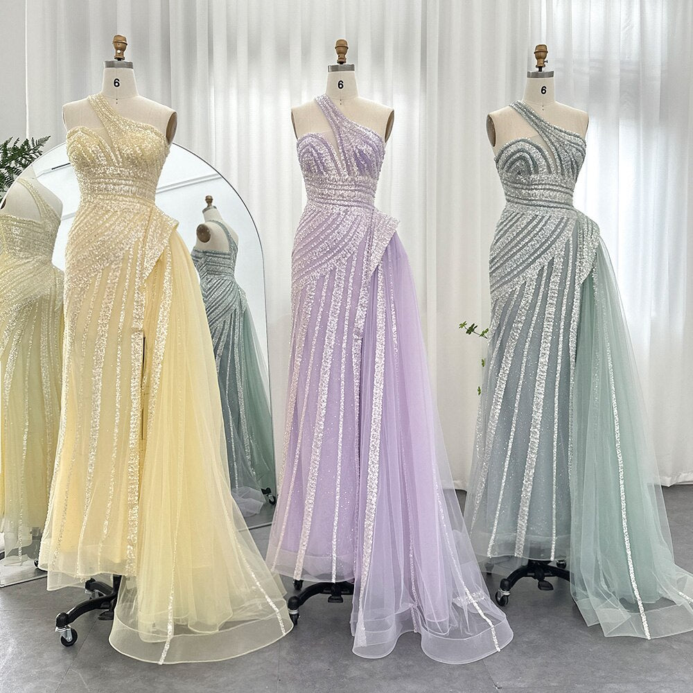Luxury One Shoulder Mermaid Evening Dresses for Woman Wedding Party High Split Prom Formal Gowns