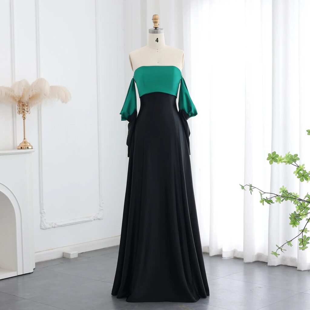 Black Emerald Green A-line Evening Dress with Sleeves Elegant Strapless Women Wedding Party Gowns