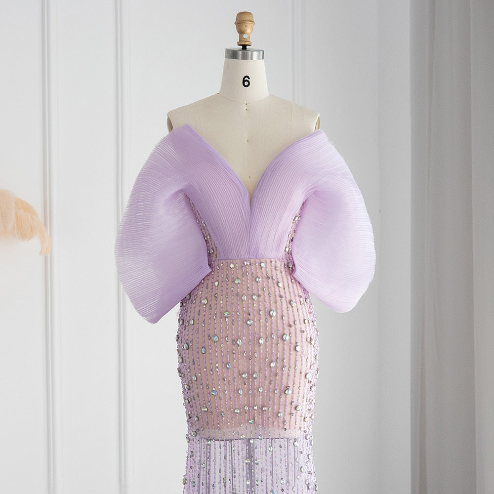 Luxury Lilac Long Evening Dress Elegant Off Shoulder Formal Prom Gown - Image 4