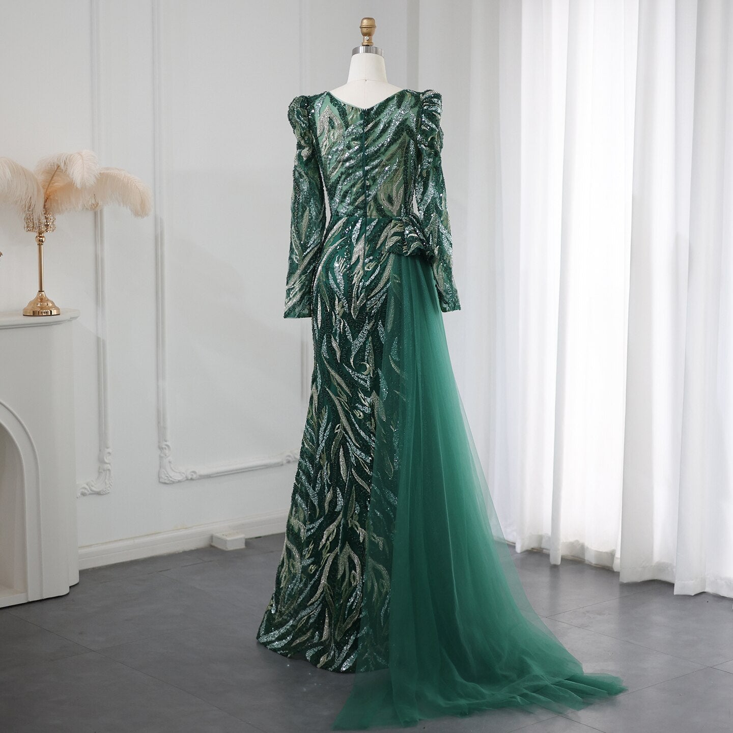 Luxury Mermaid Evening Dress Overskirt Long Sleeve Women Wedding Party - Image 8