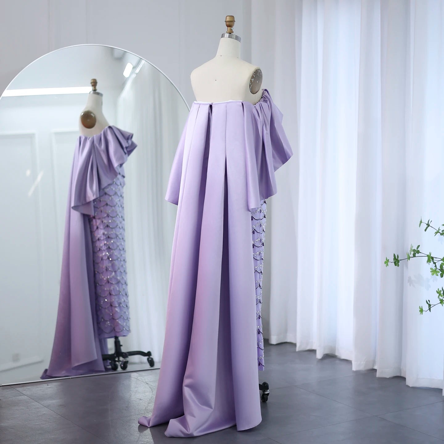 Sage Green Luxury Evening Dresses with Cape Lilac Beaded Women Wedding Party Dress - Image 13
