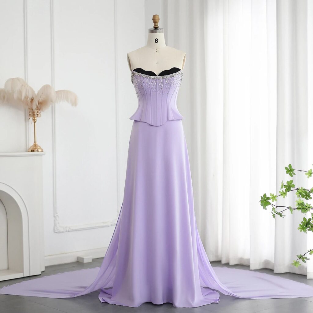 Lilac Two Pieces Evening Dresses for Women Scalloped Corset Luxury Dubai Prom Party Gowns