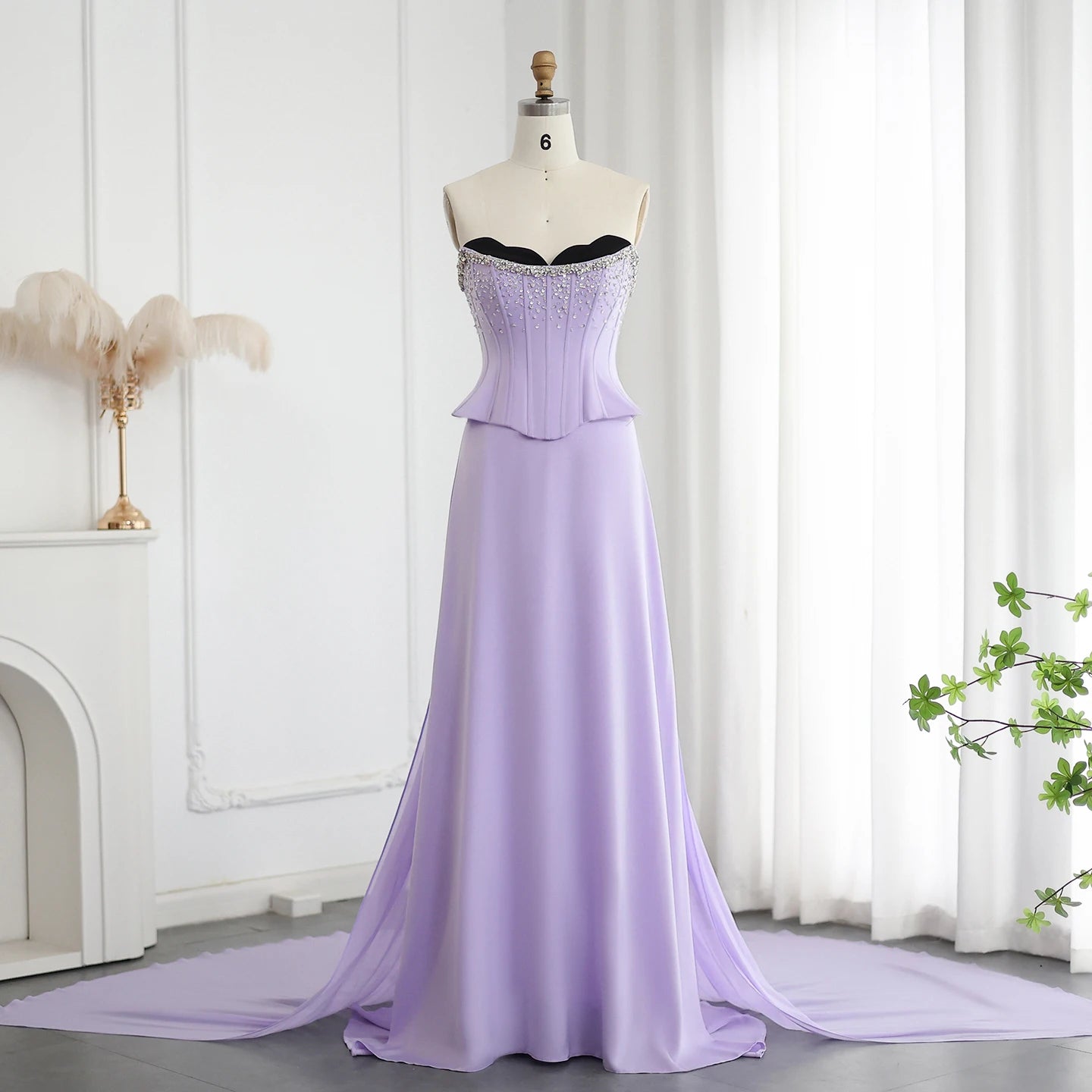 Lilac Two Pieces Evening Dresses for Women Scalloped Corset Luxury Dubai Prom Party Gowns
