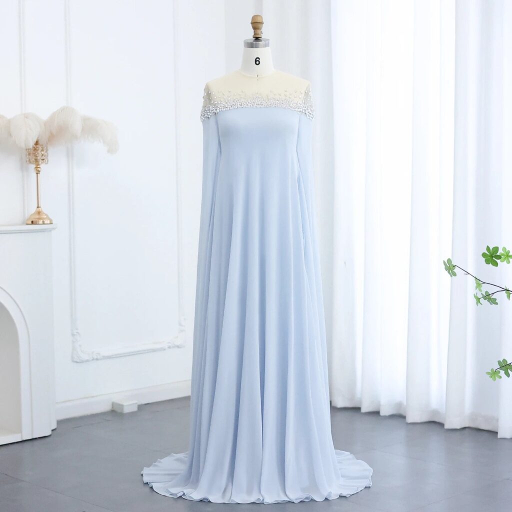 Arabic Luxury Crystal Baby Blue Evening Dress for Women Wedding Elegant Formal Party Gowns