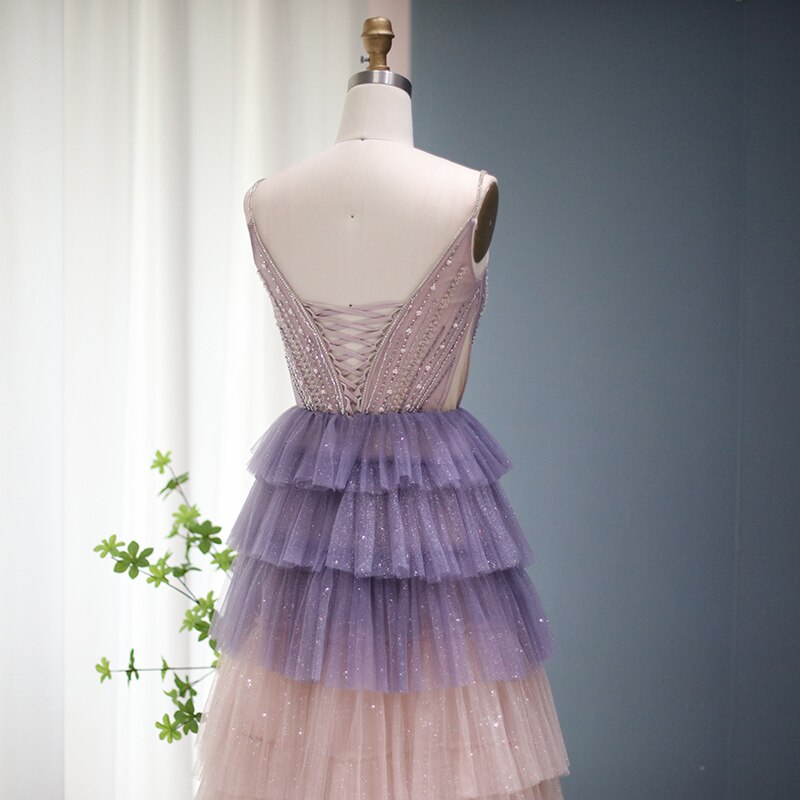 Bling Ombre Lilac Pink Evening Dress Luxury Cape Sleeve Long Formal Party Gowns for Women Wedding - Image 8