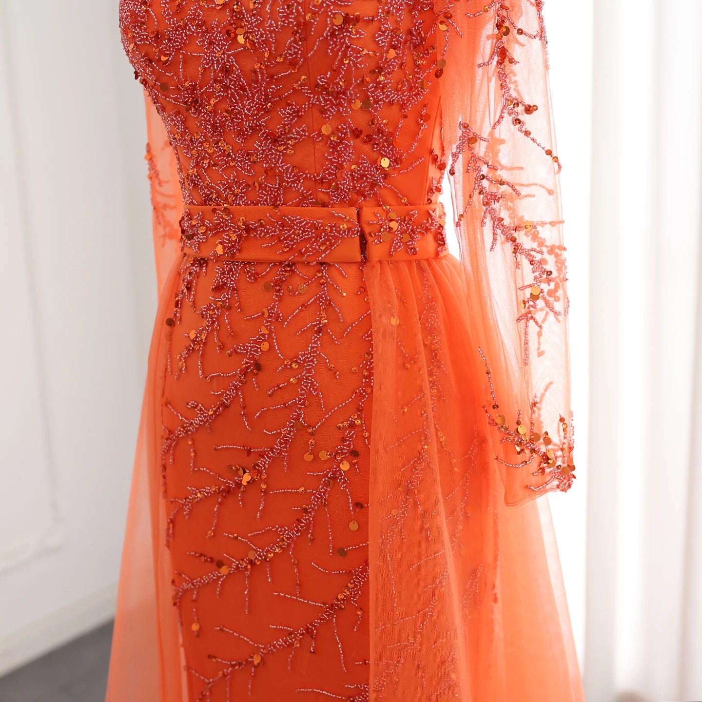 Luxury Beaded Mermaid Evening Dress with Overskirt Long Sleeves Women Wedding Party Gowns - Image 6