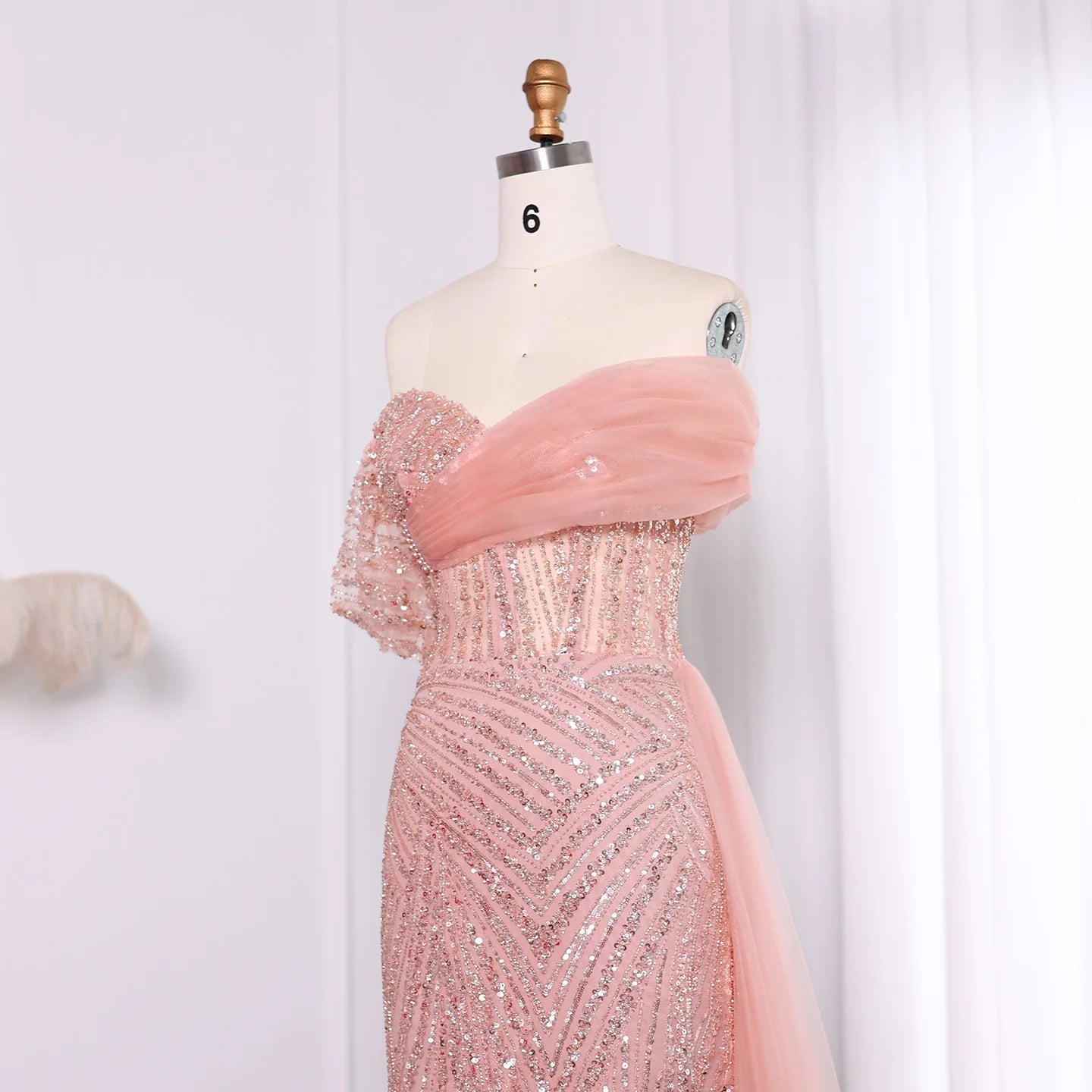Blush Pink Off Shoulder Elegant Evening Dress for Women Wedding Luxury Party Gowns - Image 4