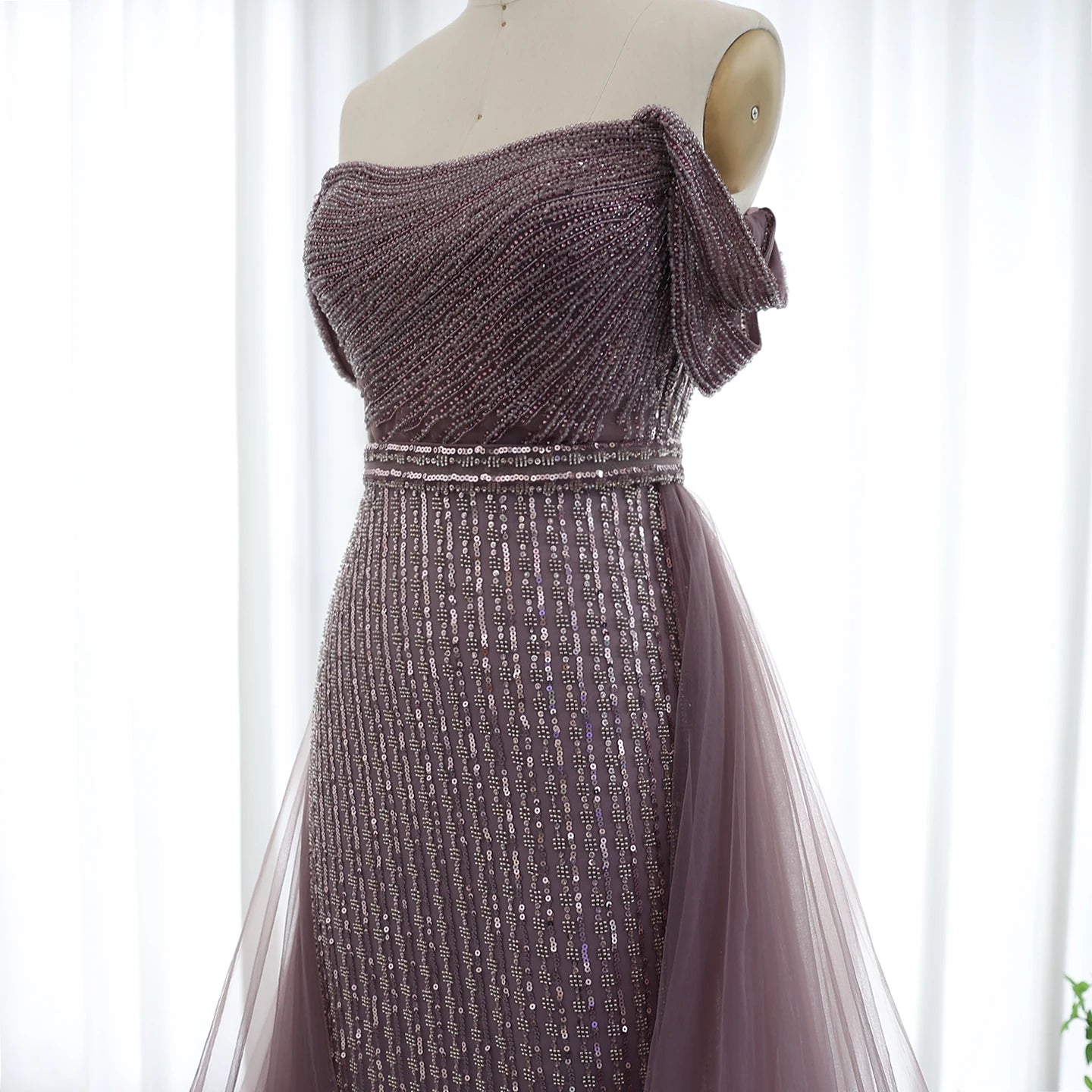 Luxury Beaded Evening Dresses with Overskirt Off Shoulder Women Wedding Formal Party Gowns - Image 4