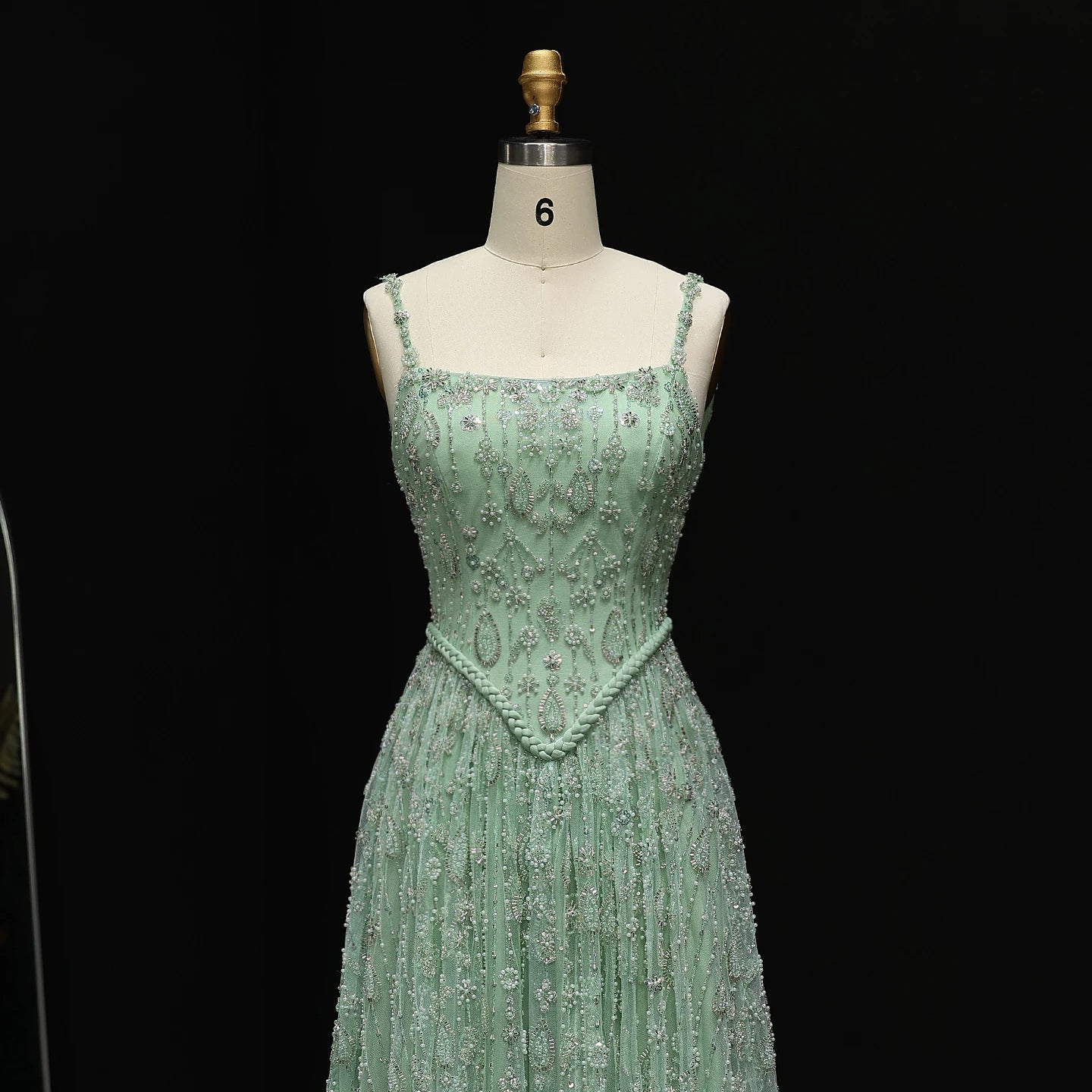 Elegant Sage Green Luxury Evening Dress for Women Wedding Party Spaghetti Straps New - Image 2