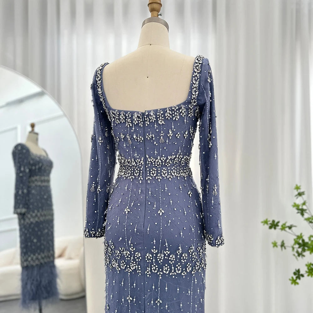 Mermaid Evening Dress with Cape Luxury Feather Formal Dresses for Women Wedding Party - Image 61