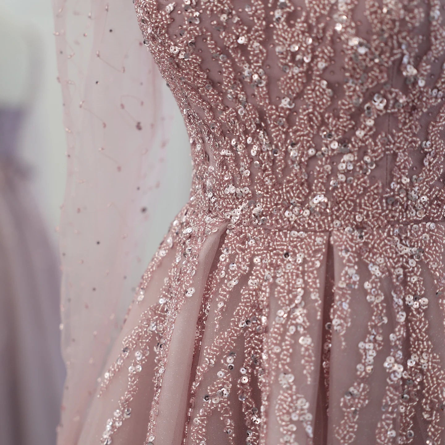 Dusty Pink Long Sleeves Luxury Evening Dress for Women Wedding Party Formal Prom Gowns - Image 3