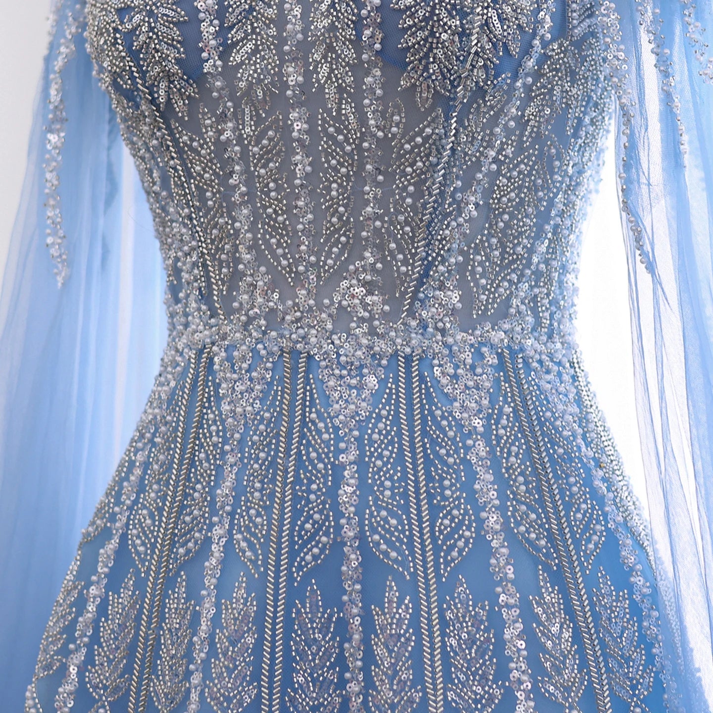 Blue Luxury Evening Dress with Cape Sleeves Brown Pink Wedding Formal Party Gowns - Image 13