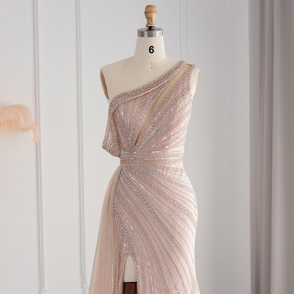Luxury One Shoulder Mermaid Evening Dresses for Wedding Party High Slit Long Prom Formal Gowns - Image 5