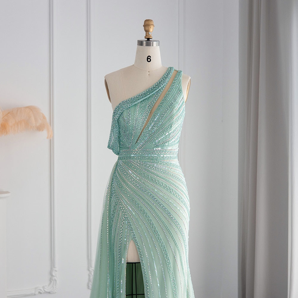 Luxury One Shoulder Mermaid Evening Dresses for Wedding Party High Slit Long Prom Formal Gowns - Image 11