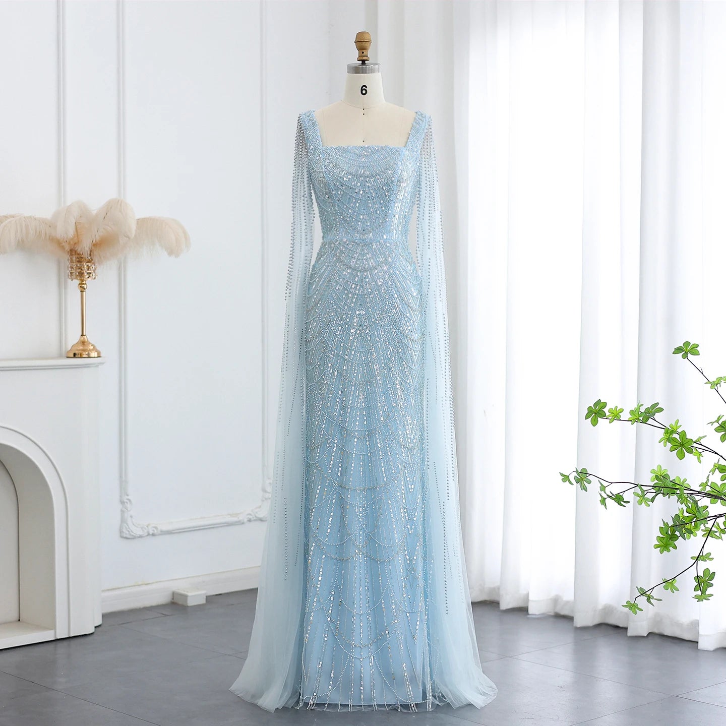 Beaded Mermaid with Cap Sleeves Evening Dresses for Women Champagne Formal Dresses Prom Dress - Image 2