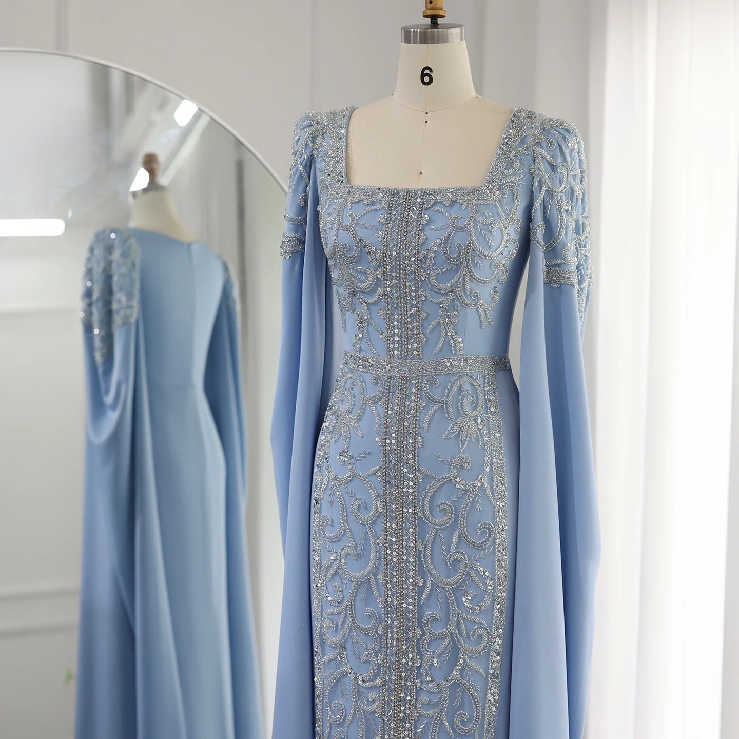 Luxury Mermaid kaftan Evening Dresses with Cape Sleeves Women Wedding Engagement Party Gowns - Image 8