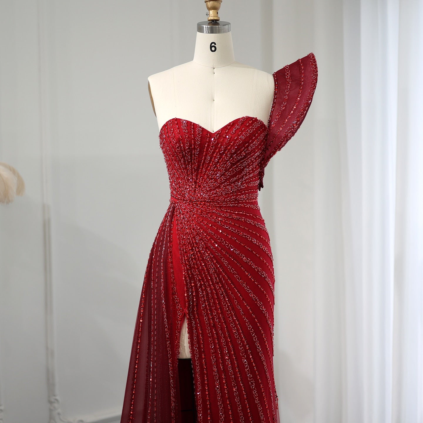 One Shoulder Mermaid Evening Dresses for Women Wedding Party High Slit Long Prom Formal Gowns - Image 5
