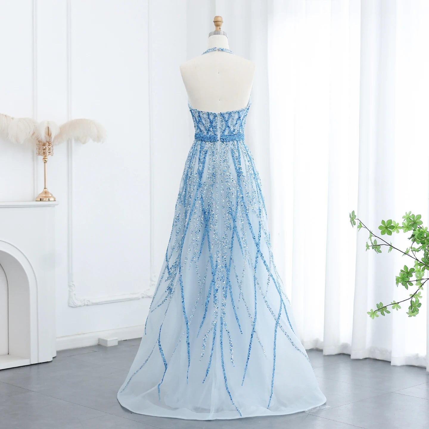 Beaded Lemon Green Evening Dresses with Halter High Low Women Wedding Party Gowns - Image 20