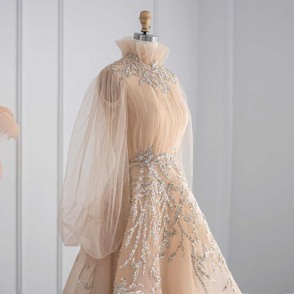 Champagne Long Sleeve Evening Dresses Luxury Midi Short Formal Gowns for Wedding Party - Image 11