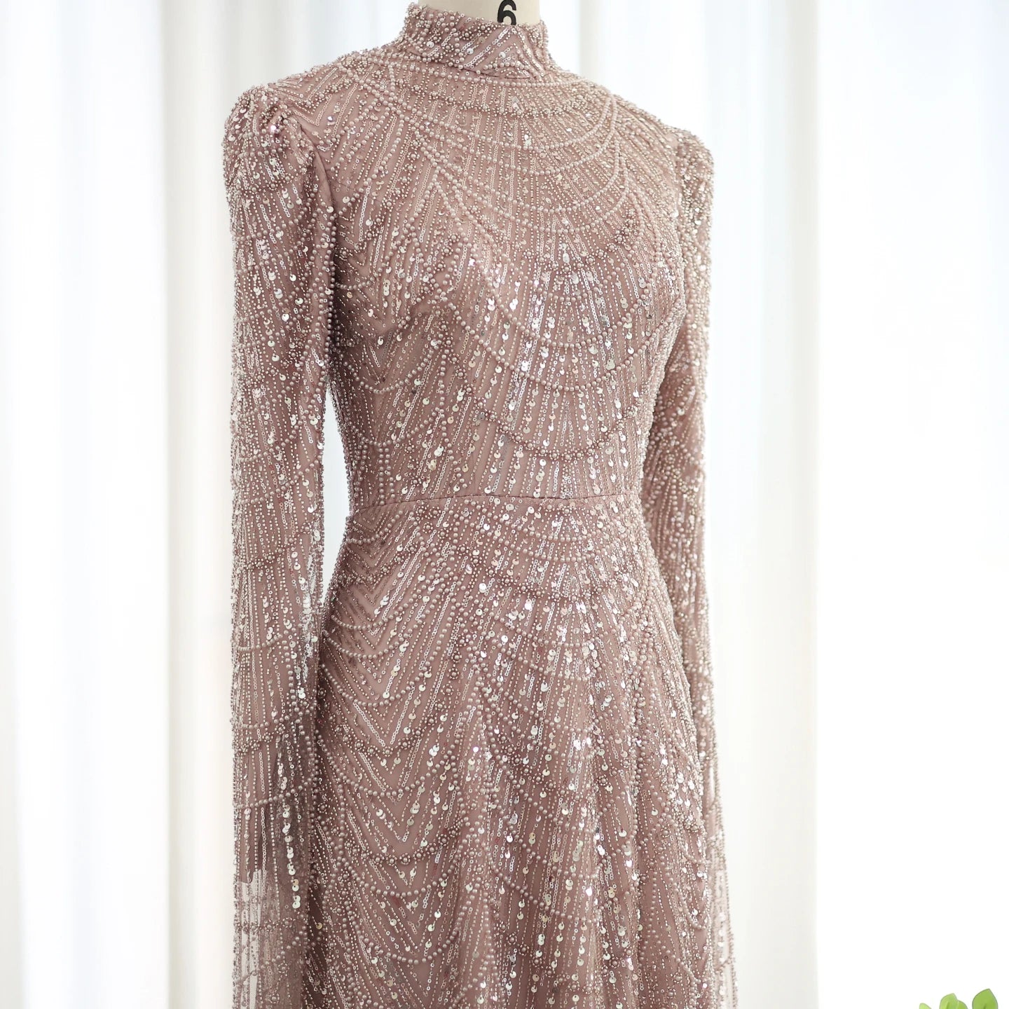 Sage Green Muslim Evening Dresses with Cape Sleeves High Neck for Arabic Women Wedding Party - Image 17