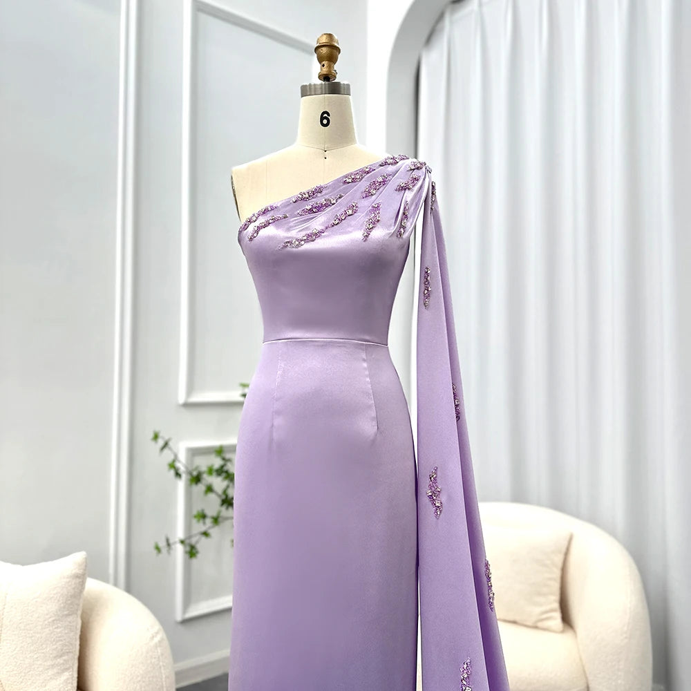 Arabic Lilac One Shoulder Evening Dresses with Cape Elegant Ankle Length Women Wedding Dress Party Dress - Image 4