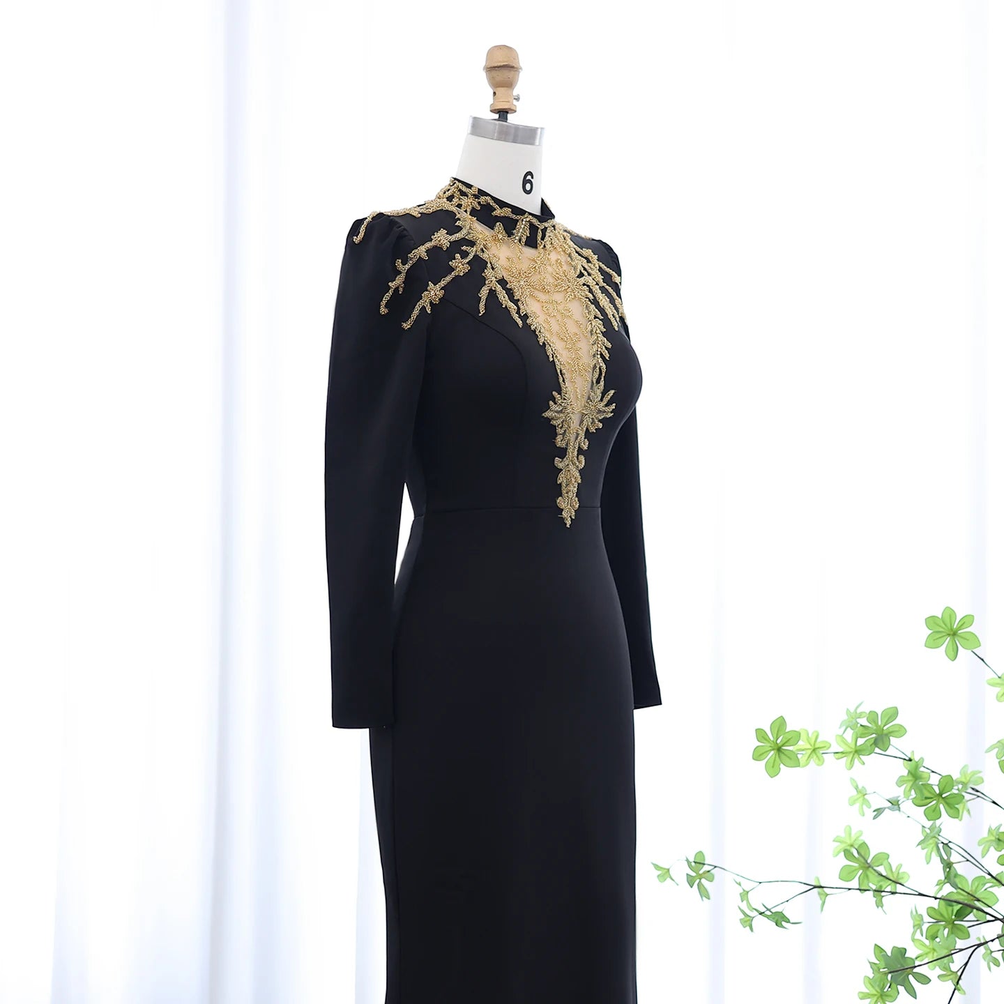 High Neck Long Sleeves Black Evening Dresses Gold Beaded Women Formal Party Gowns - Image 7