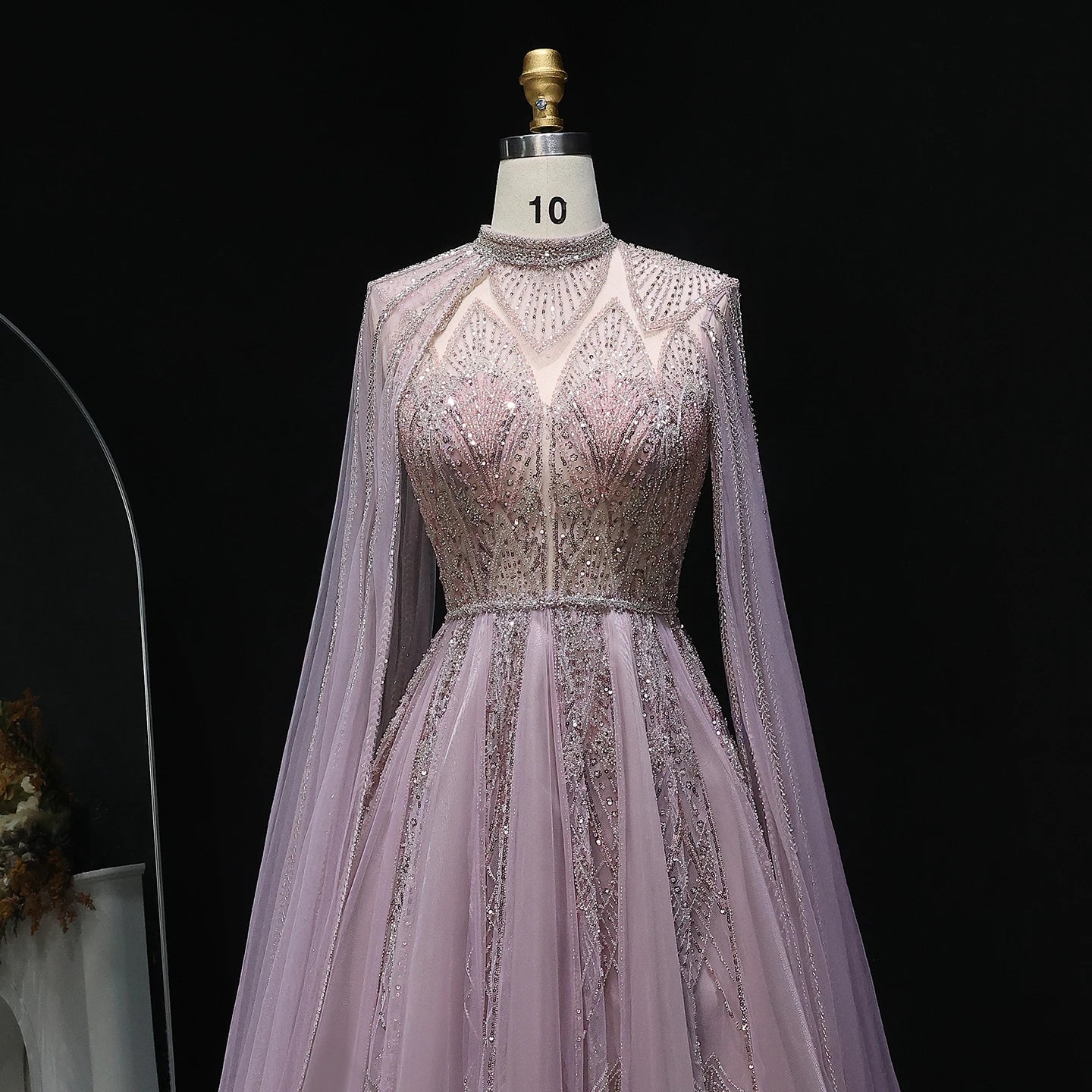Luxury Pink Evening Dress with Cape Sleeves Brown Women Wedding Party Gowns - Image 3