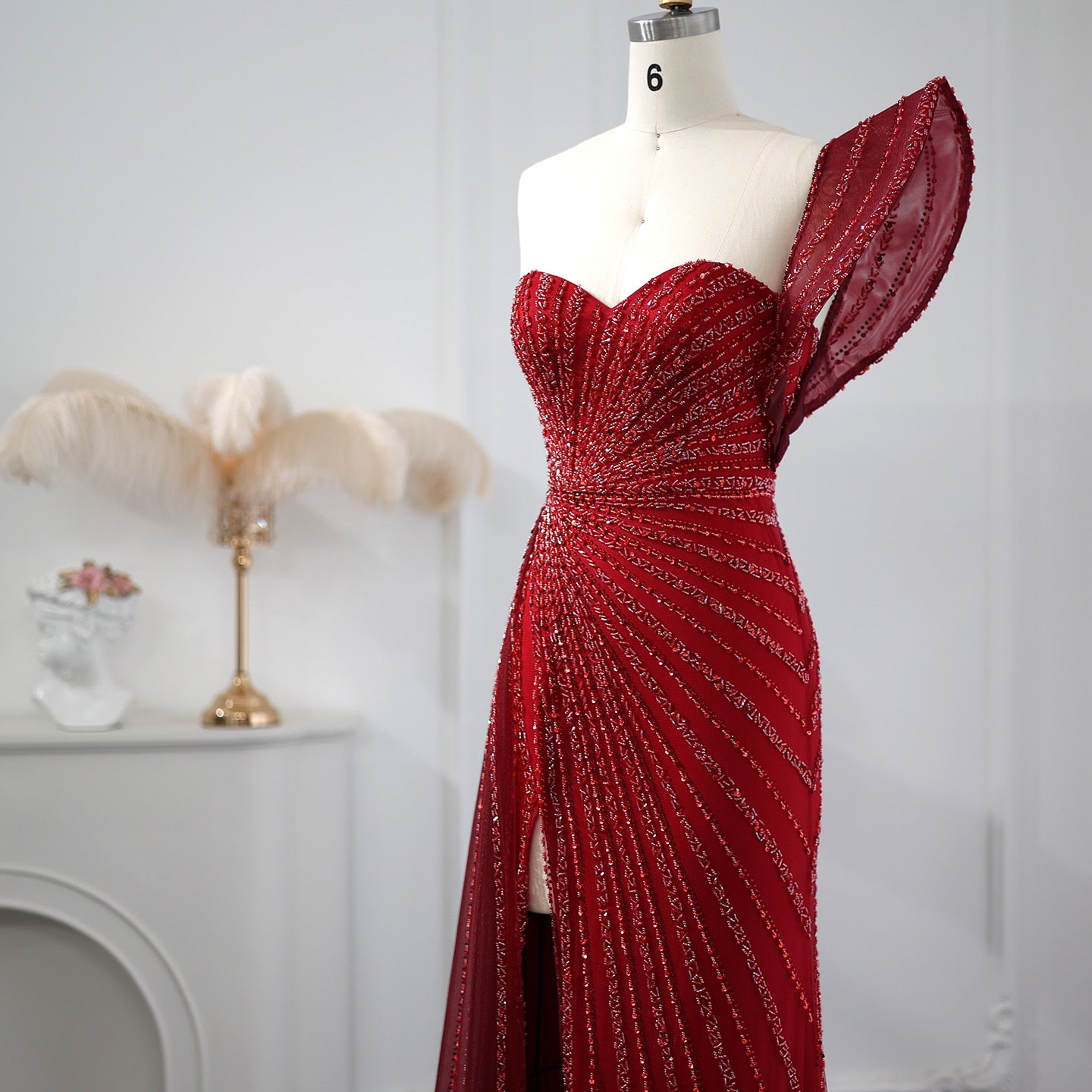 One Shoulder Mermaid Evening Dresses for Women Wedding Party High Slit Long Prom Formal Gowns - Image 6