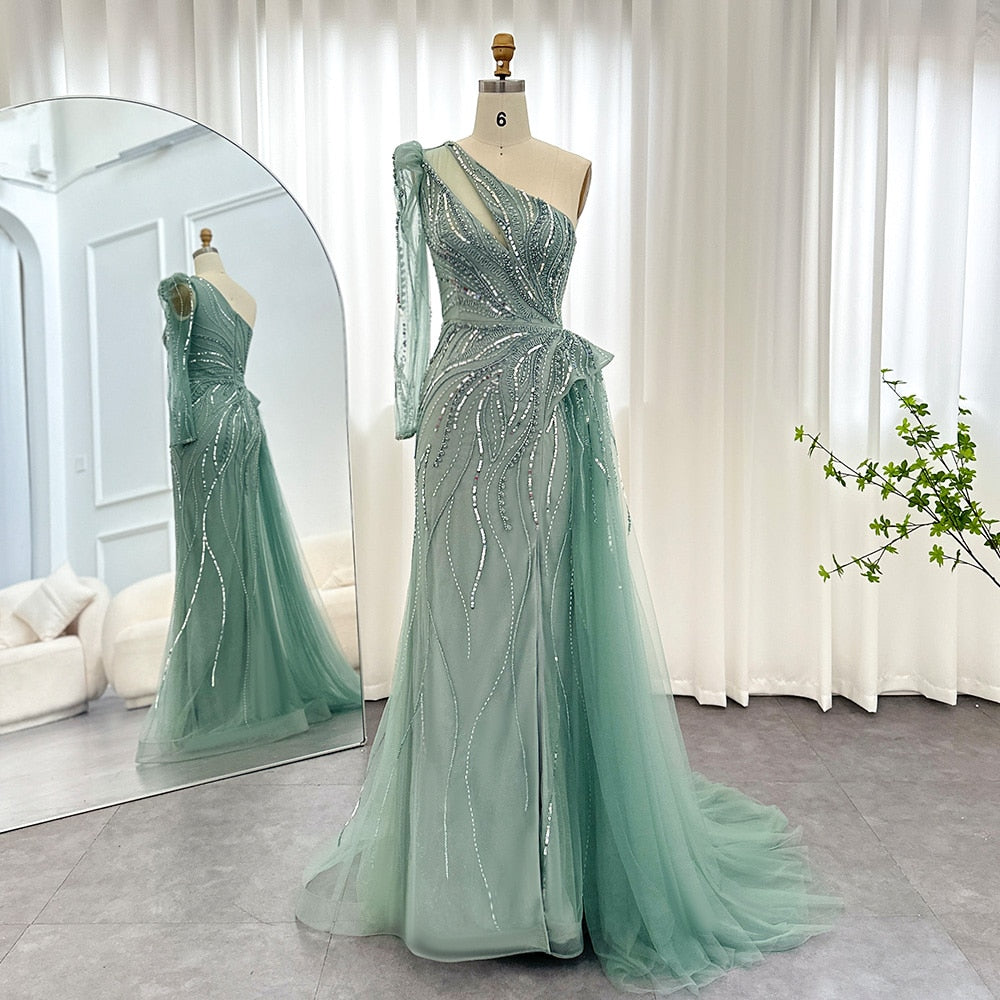 Luxury One Shoulder Mermaid Evening Dresses with Overskirt Elegant Woman Wedding Party Gowns - Image 8