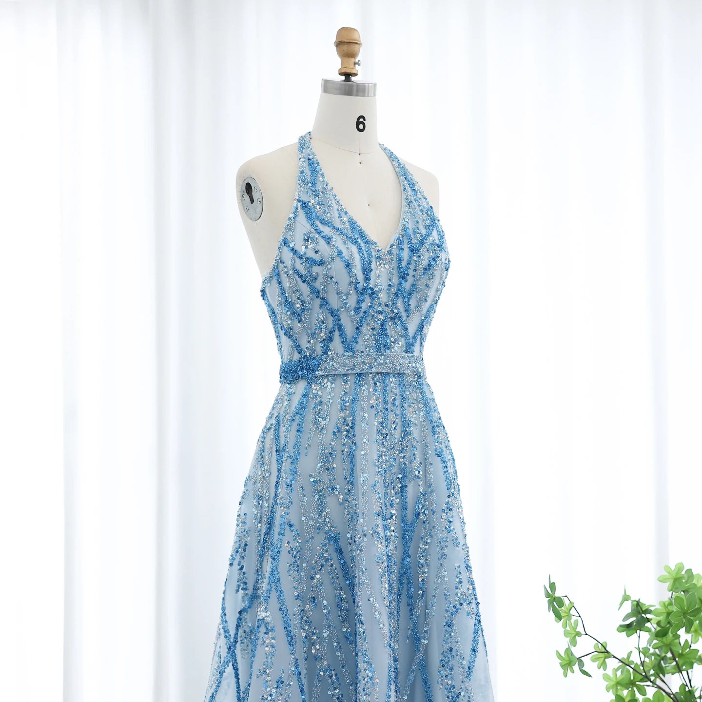 Beaded Lemon Green Evening Dresses with Halter High Low Women Wedding Party Gowns - Image 19