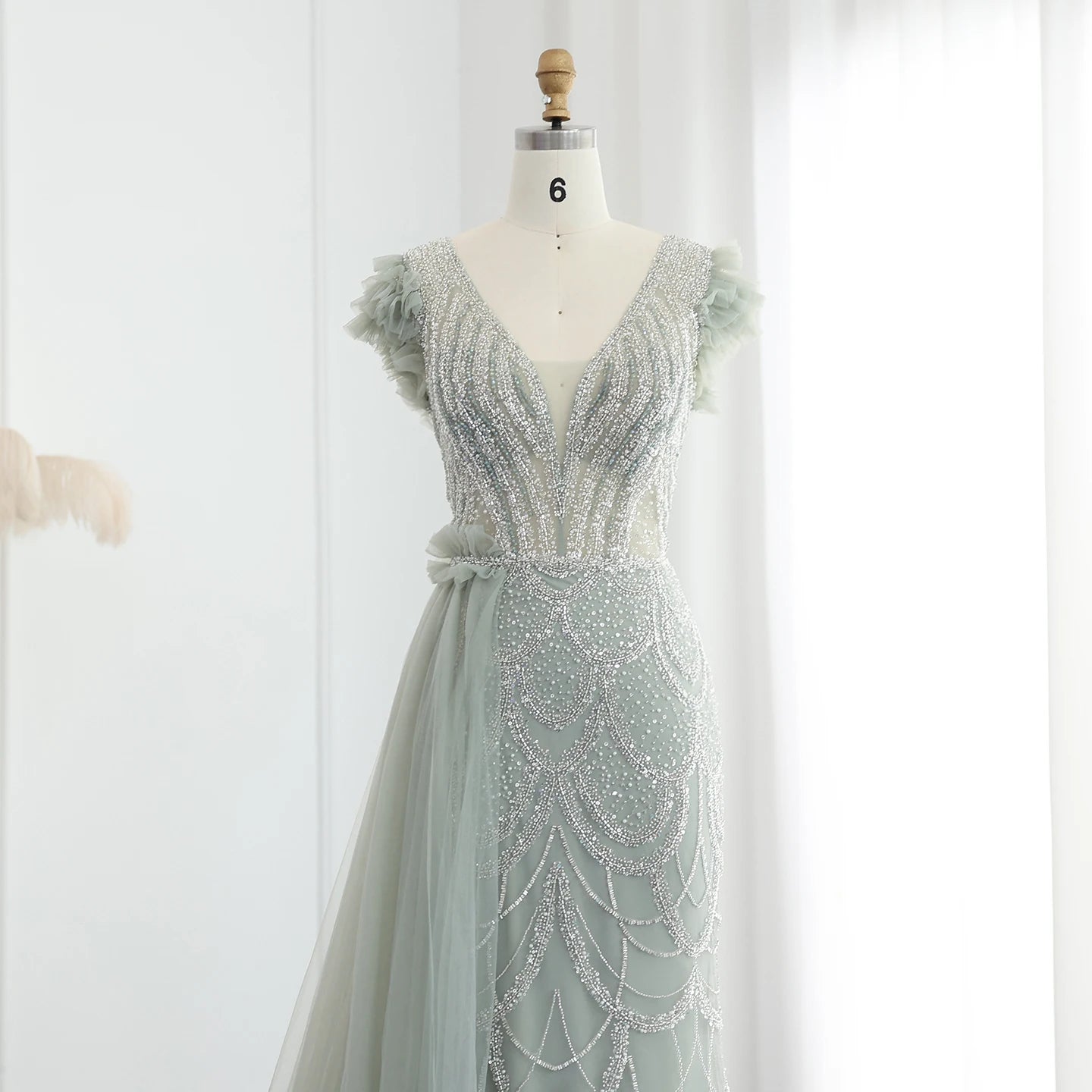 Luxury Beaded Lilac Mermaid Evening Dresses with Overskirt Elegant V-Neck Long Women Wedding Party Gowns - Image 5