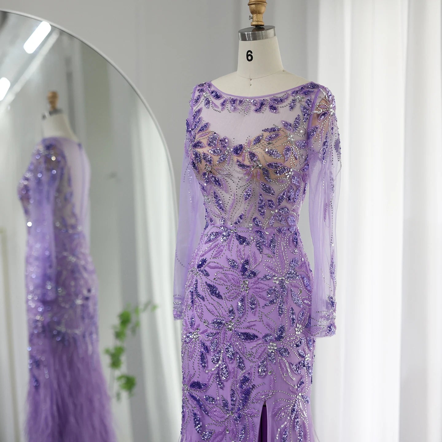Luxury Feathers Evening Dresses for Women Wedding Elegant Long Sleeves Mermaid Prom Party Gowns - Image 13