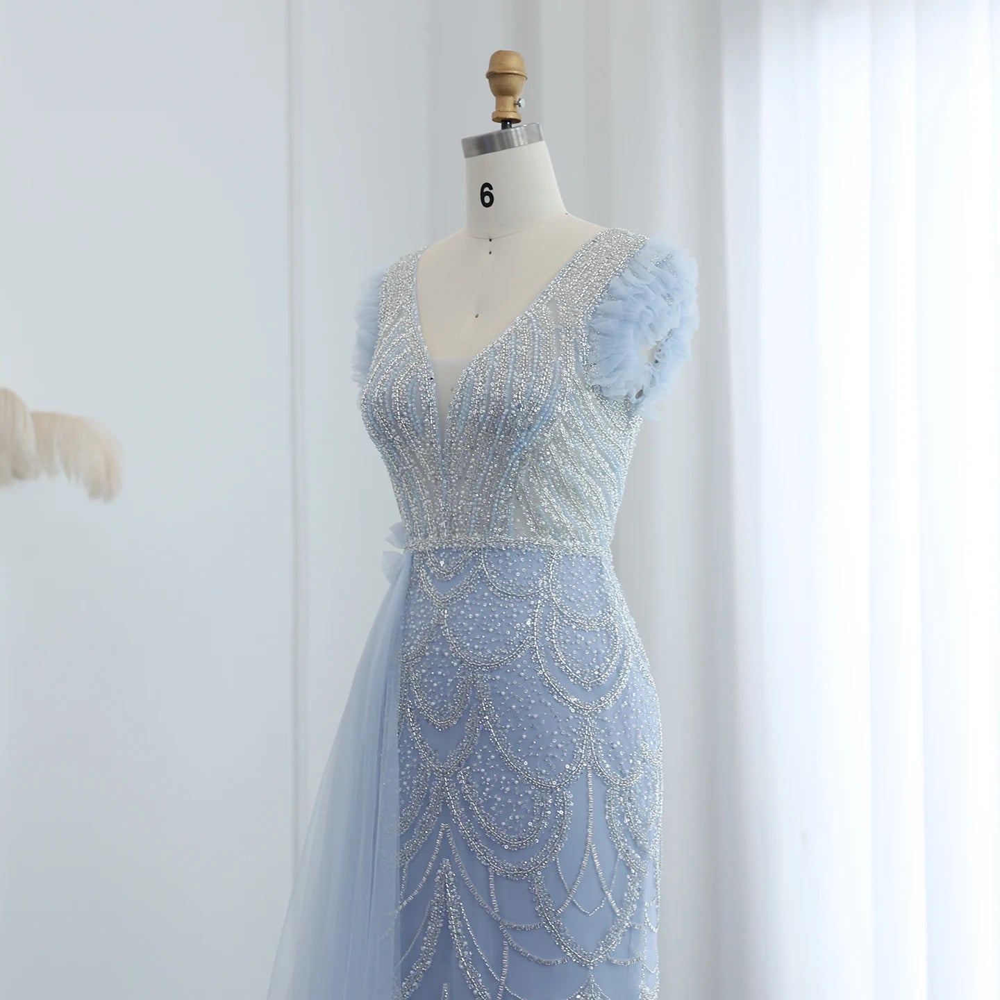 Luxury Beaded Lilac Mermaid Evening Dresses with Overskirt Elegant V-Neck Long Women Wedding Party Gowns - Image 7