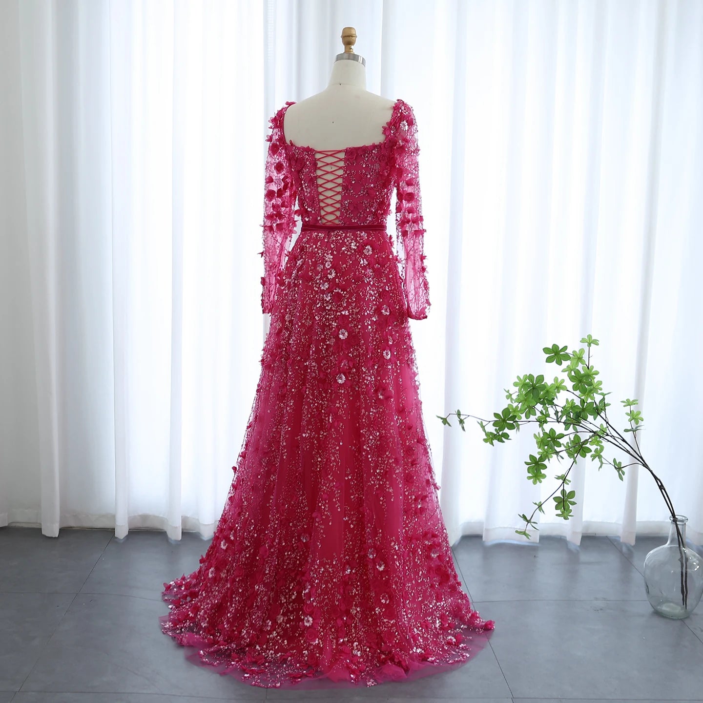 Luxury 3D Flower Gray Long Sleeves Evening Dresses for Women Wedding Party Elegant A-line Formal Gowns - Image 11