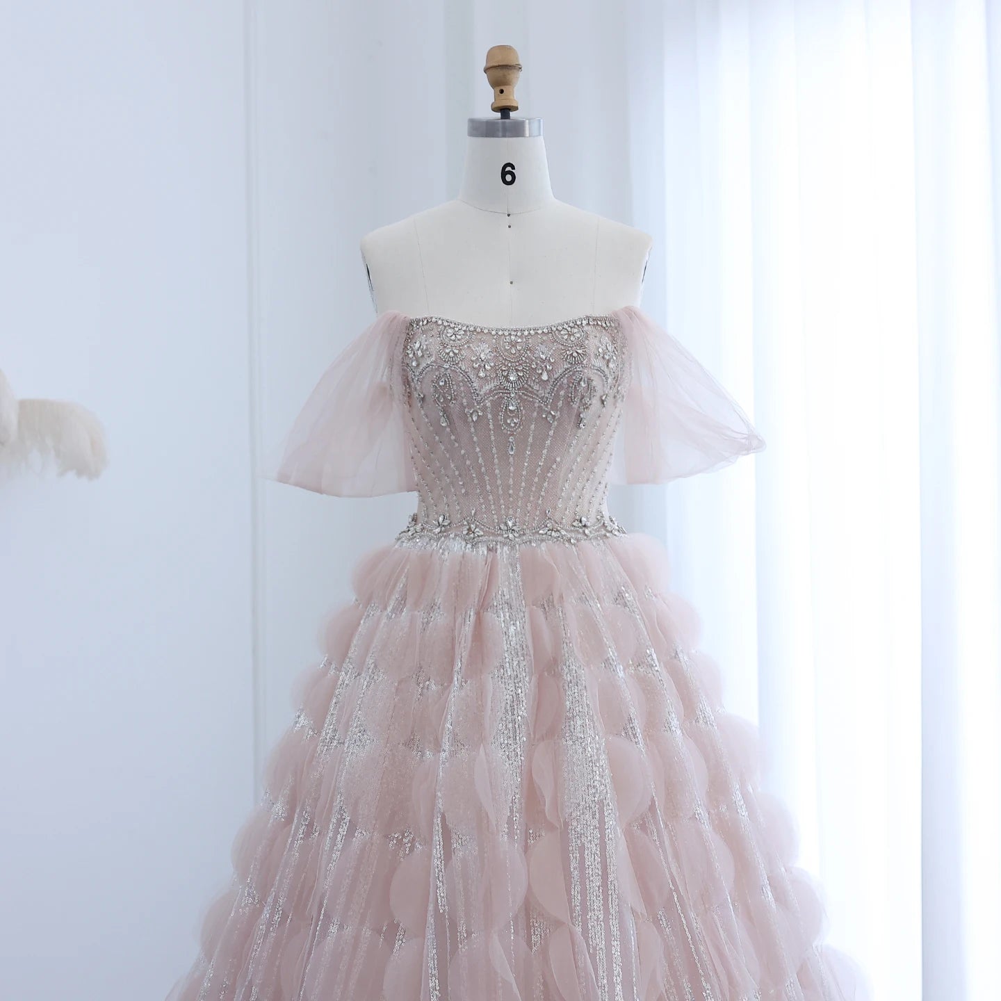 Crystal Princess Ball Gown Blush Pink Ruffles Evening Dress for Women Wedding Engagement Party Dress - Image 10
