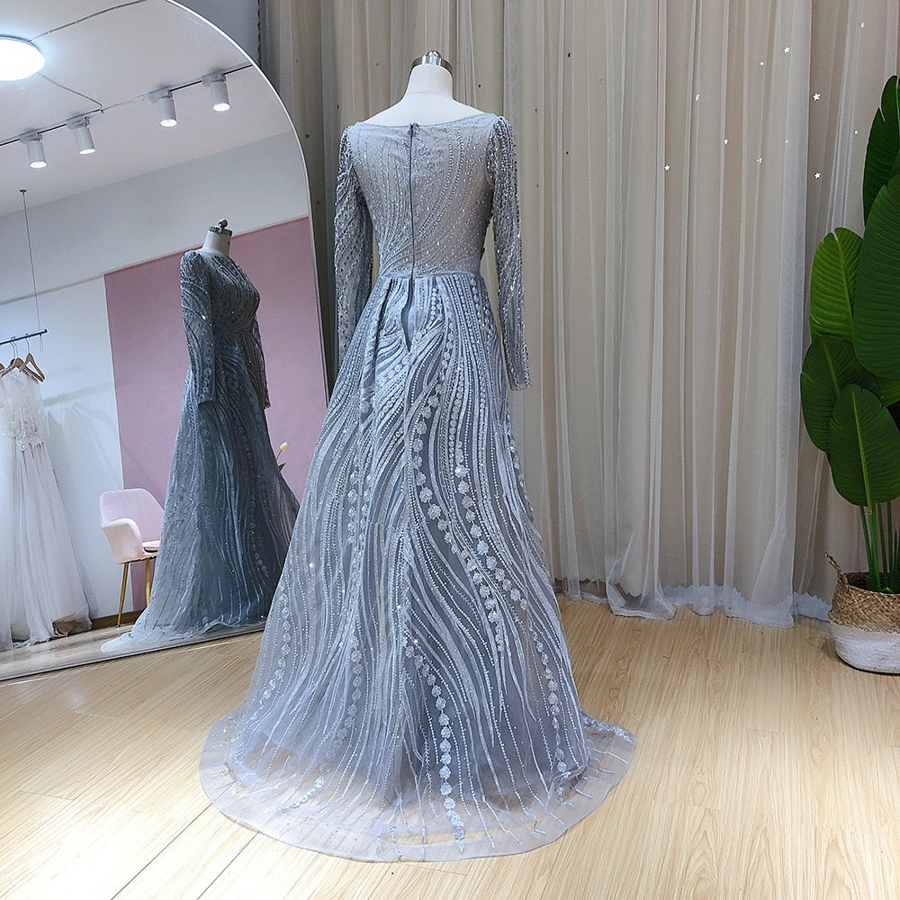 Elegant Evening Dresses Long Sleeve Luxury Overskirt Formal Dress for Women Wedding - Image 5