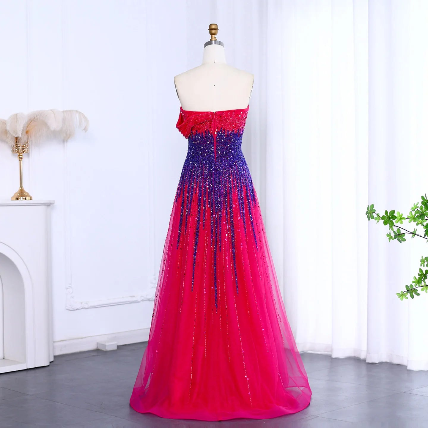 Turquoise Blue Luxury Evening Dress Elegant Off Shoulder Long Fuchsia Wedding Party Gown - Image 8
