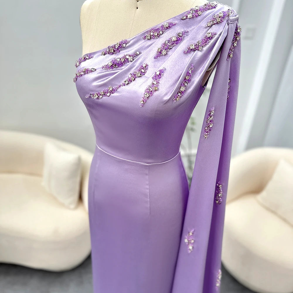 Arabic Lilac One Shoulder Evening Dresses with Cape Elegant Ankle Length Women Wedding Dress Party Dress - Image 5