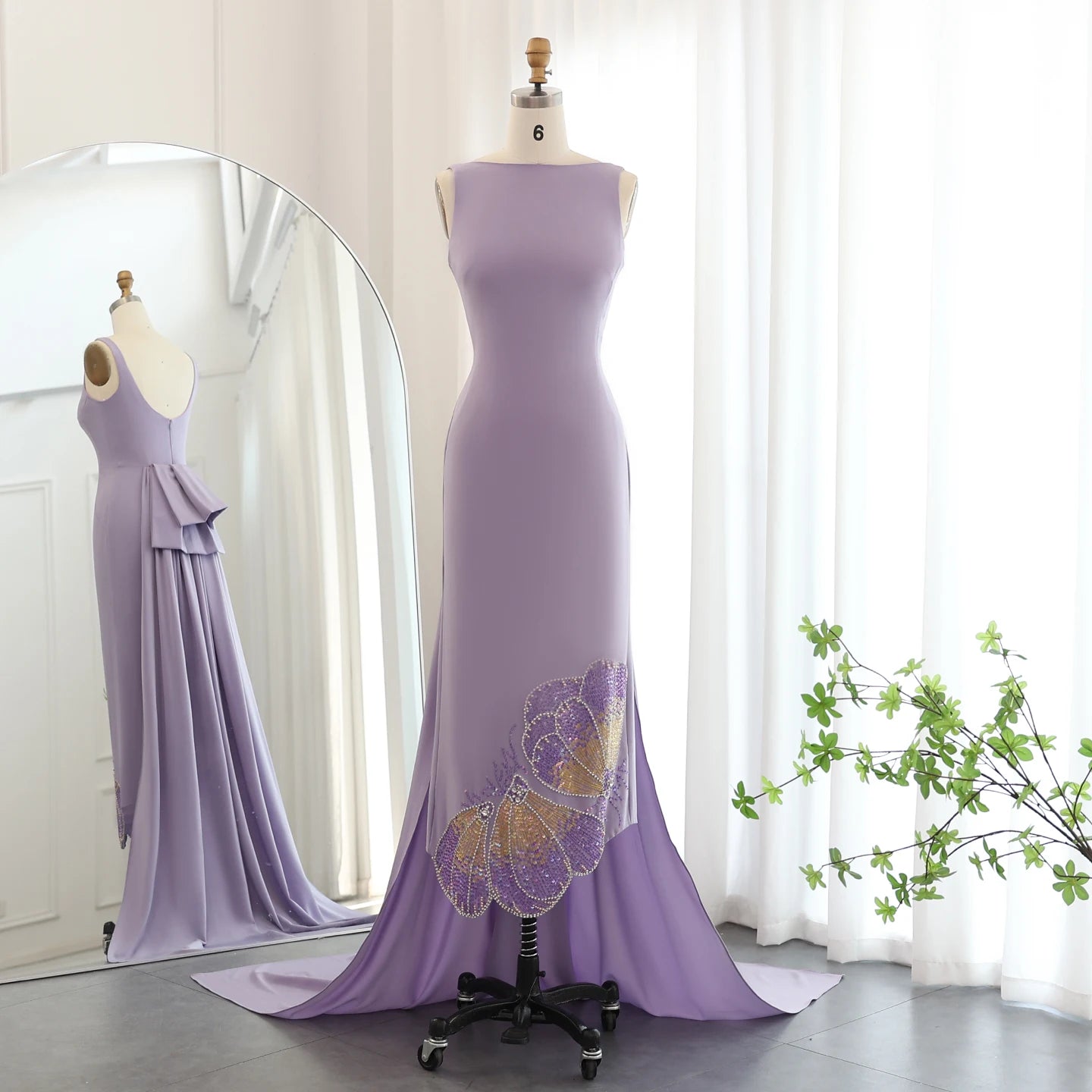 Pink Scalloped Evening Dresses Lilac Luxury Butterfly Beaded Women Wedding Party Gown - Image 2
