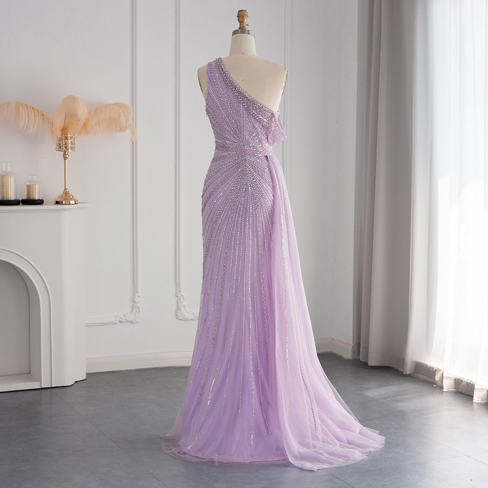 Luxury One Shoulder Mermaid Evening Dresses for Wedding Party High Slit Long Prom Formal Gowns - Image 19